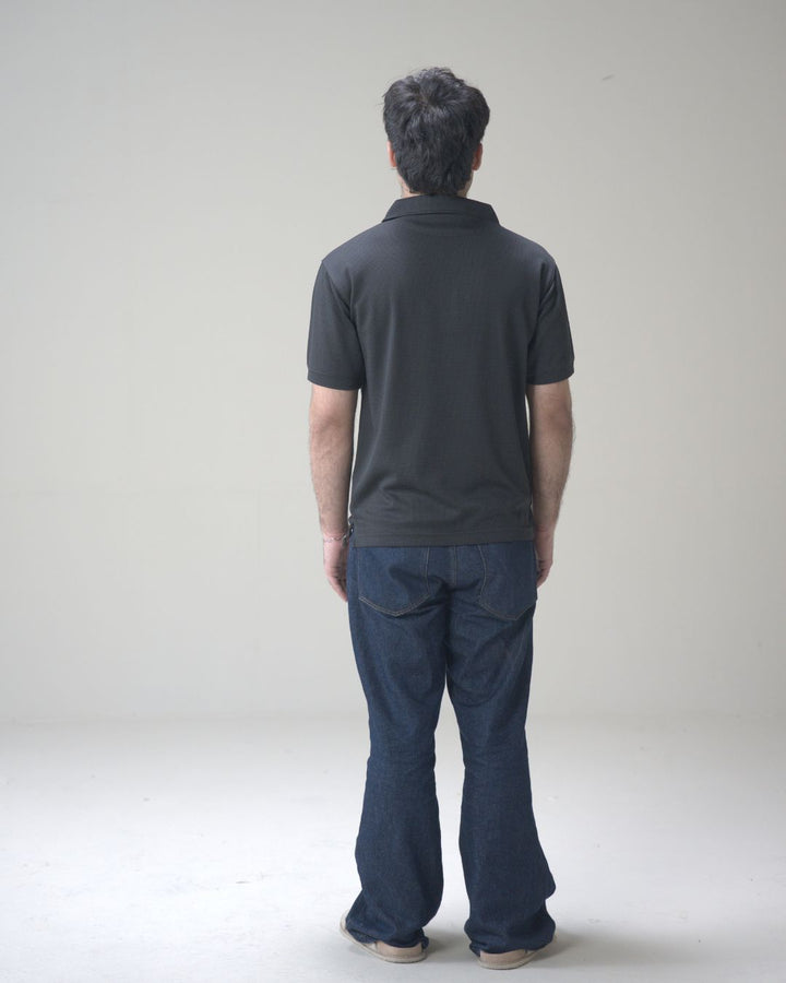 Black Waffle Knit Quarter-Zip Polo Shirt