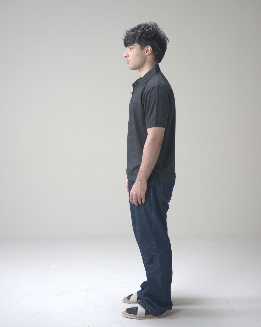 Black Waffle Knit Quarter-Zip Polo Shirt