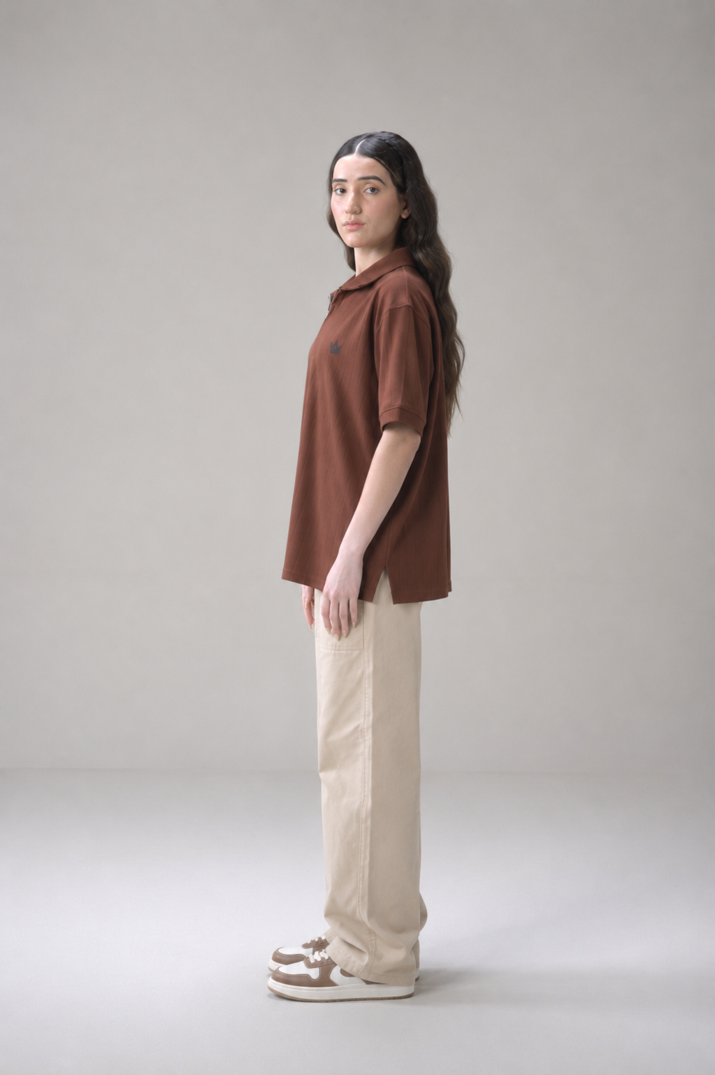 Dark Brown Drop Needle Zip Polo Shirt